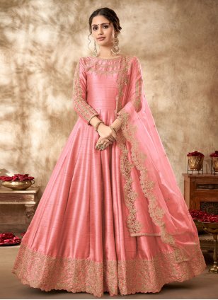Pink Art Silk Embroidered Anarkali Suit