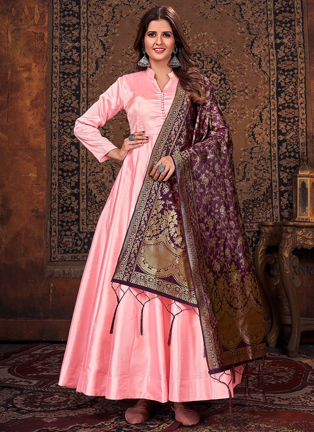 pink art silk plain salwar suit 73273