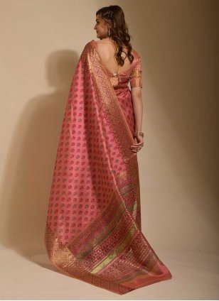Pink Art Silk Printed Designer Saree