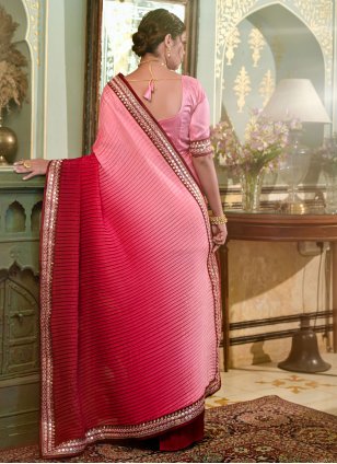 Pink Chinon Embroidered Classic Sari