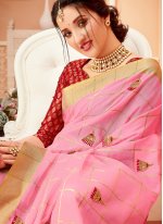 Pink Cotton  Khatli Work Contemporary Saree