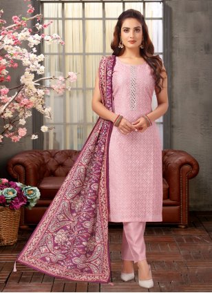 Pink Embroidered Straight Salwar Suit