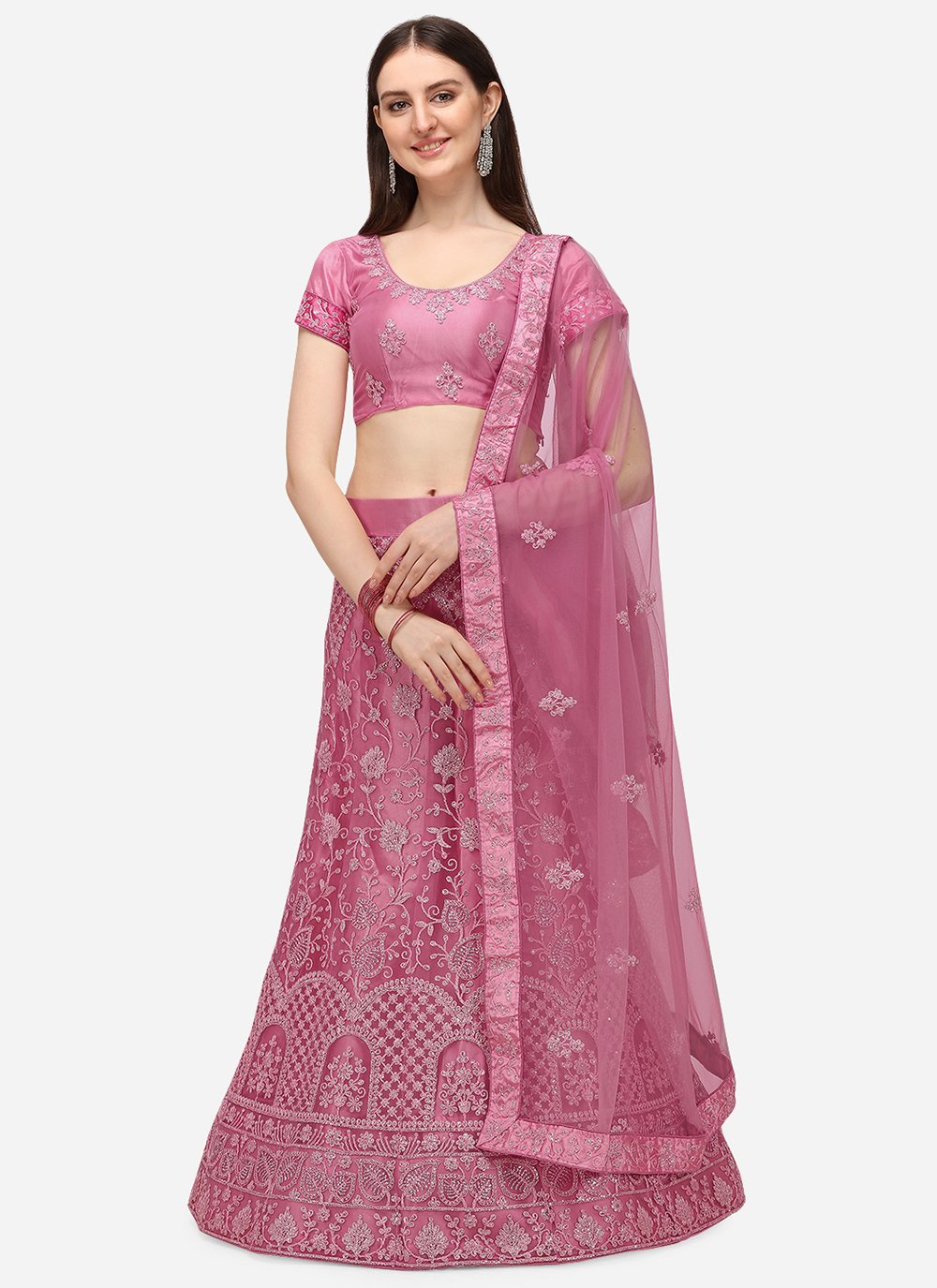 Pink Silk Embroidered, Resham and Zari Work Lehenga Choli for Engagement  Buy Online -