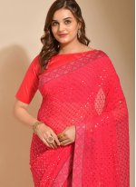 Pink Georgette Embroidered Classic Sari