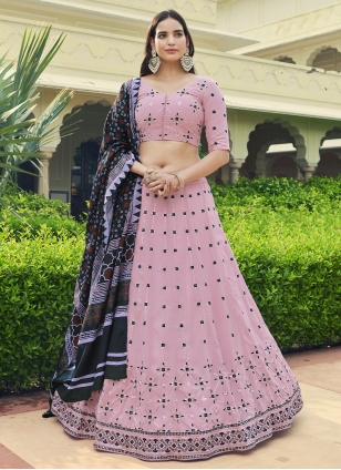 Pink Georgette Embroidered Lehenga Choli