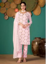 Pink Georgette Embroidered Pant Style Suit