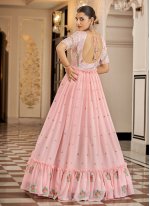 Pink Georgette Embroidered Trendy Gown