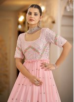 Pink Georgette Embroidered Trendy Gown