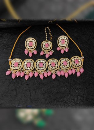 Pink Jewellery Set enhanced with Meena