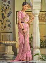 Pink Linen Weaving Casual Sari
