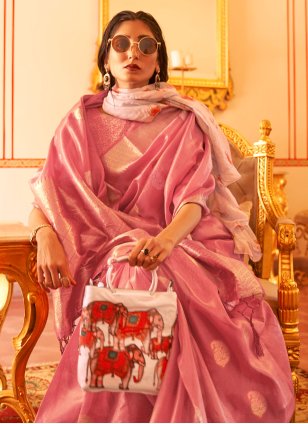 Pink Linen Weaving Classic Sari