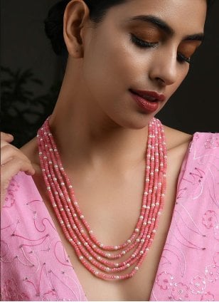 Pink layred Necklace enhanced with Crystals