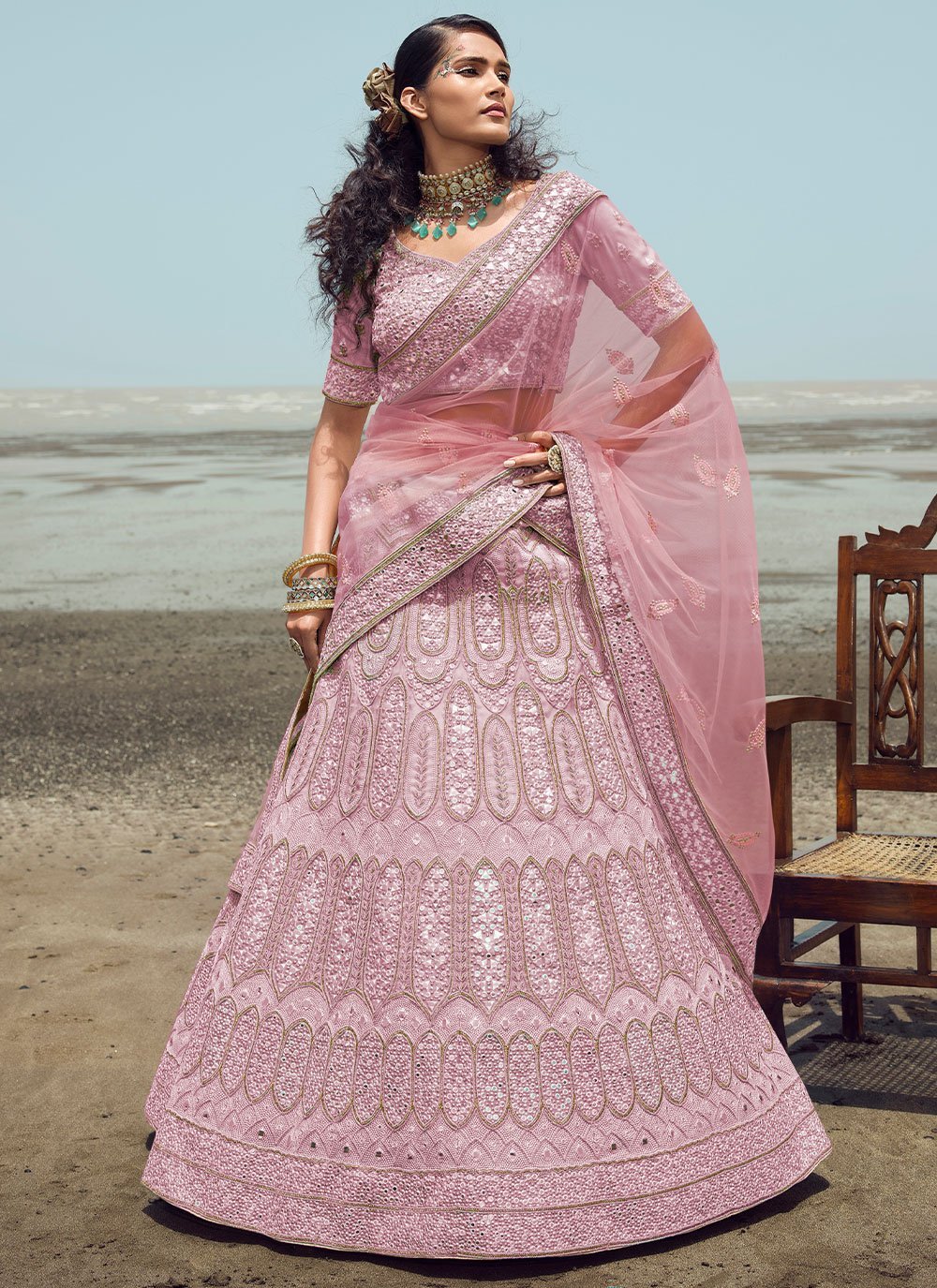 Pink Organza Embroidered Trendy Ghagra Choli @ Low Price -