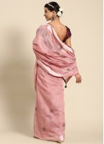 Pink Poly Cotton Embroidered Casual Saree