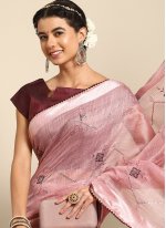 Pink Poly Cotton Embroidered Casual Saree