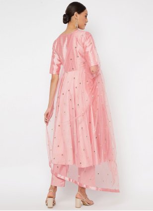 Pink Silk Blend Booti Salwar suit