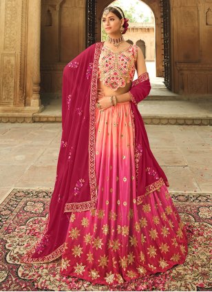 Pink Silk Embroidered Lehenga Choli for Wedding