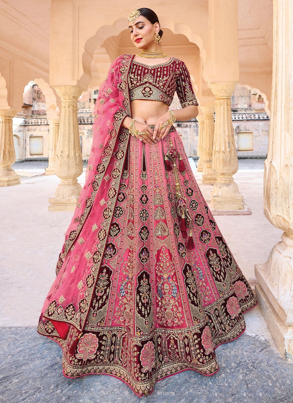 Buy Pink Silk Embroidered Trendy Wedding Ghagra Choli Online ...