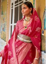 Pink Silk Foil Print Classic Sari