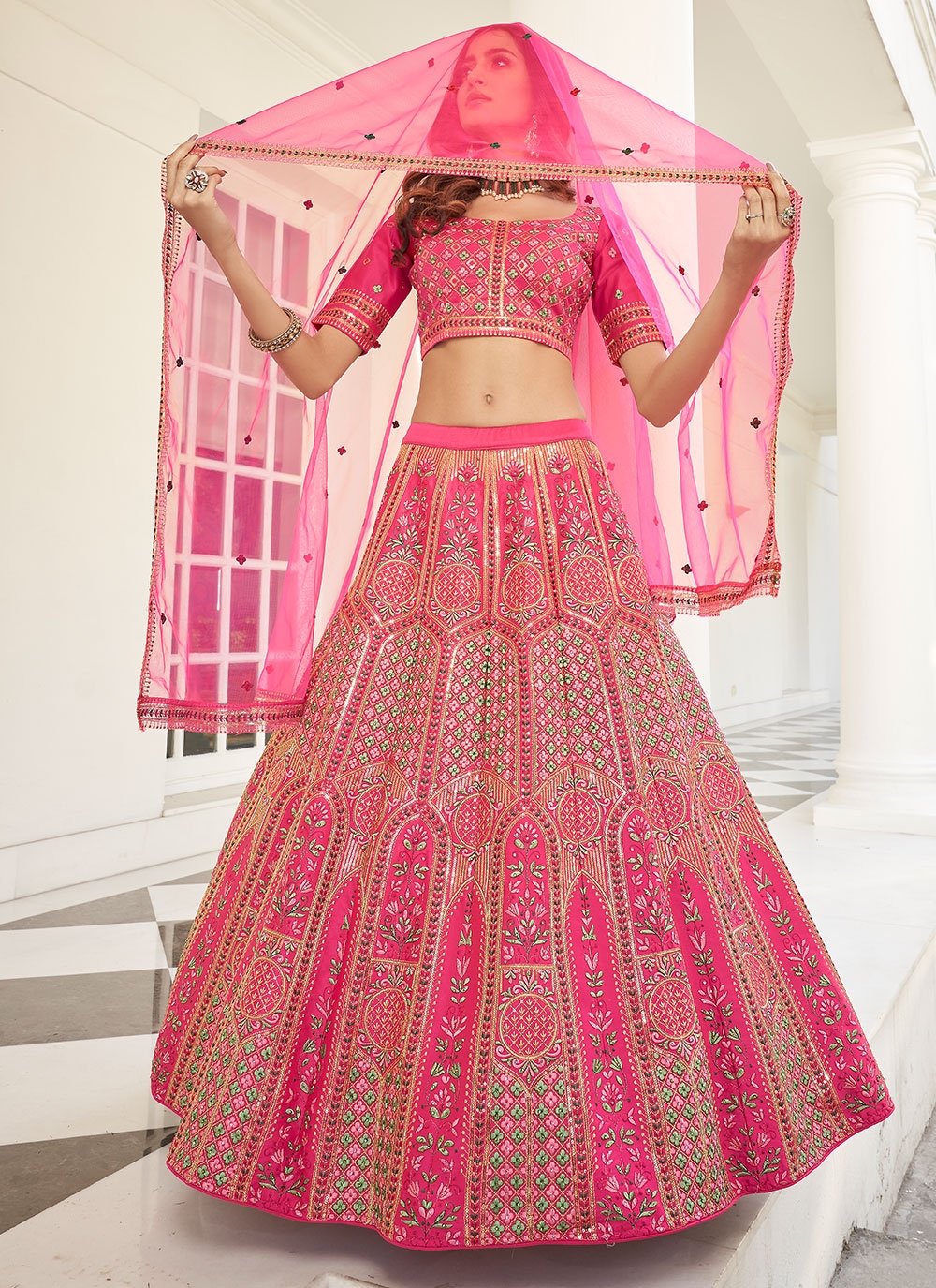 Buy FUSIONIC Pink Color Dori And Stone Work Lehenga Choli For Women at  Amazon.in