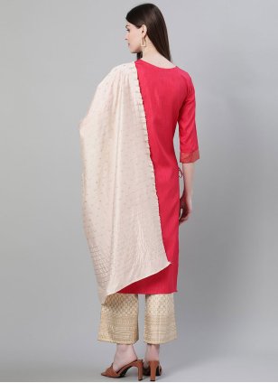 Poly Silk Plain Red Pakistani Salwar Suit