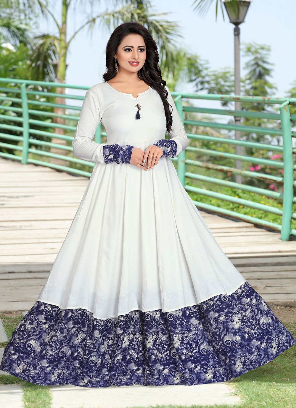 Print Rayon Off White Designer Gown