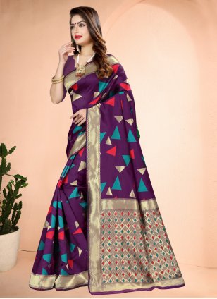 Purple Art Banarasi Silk Traditional Designer Saree