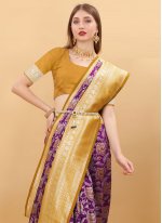 Purple Banarasi Jacquard Weaving Traditional Saree