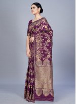 Purple Banarasi Silk Woven Designer Saree