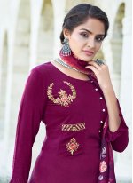 Purple Embroidered Straight Salwar Suit