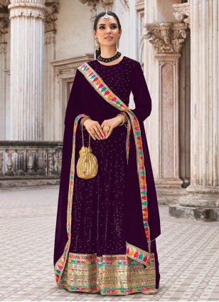 Purple Georgette Embroidered Anarkali Suit