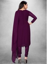 Purple Georgette Embroidered Pant Style Suit