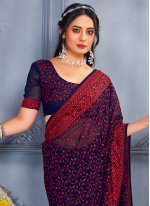 Purple Georgette Embroidered Trendy Sari