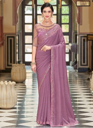 Purple Silk Embroidered Contemporary Saree