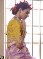 Purple Silk Embroidered Designer Sari