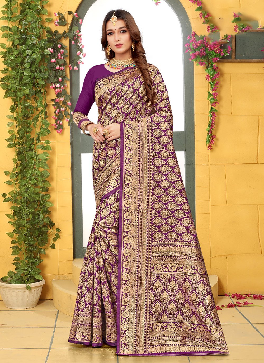 Purple Woven Silk Weaving Classic Saree
