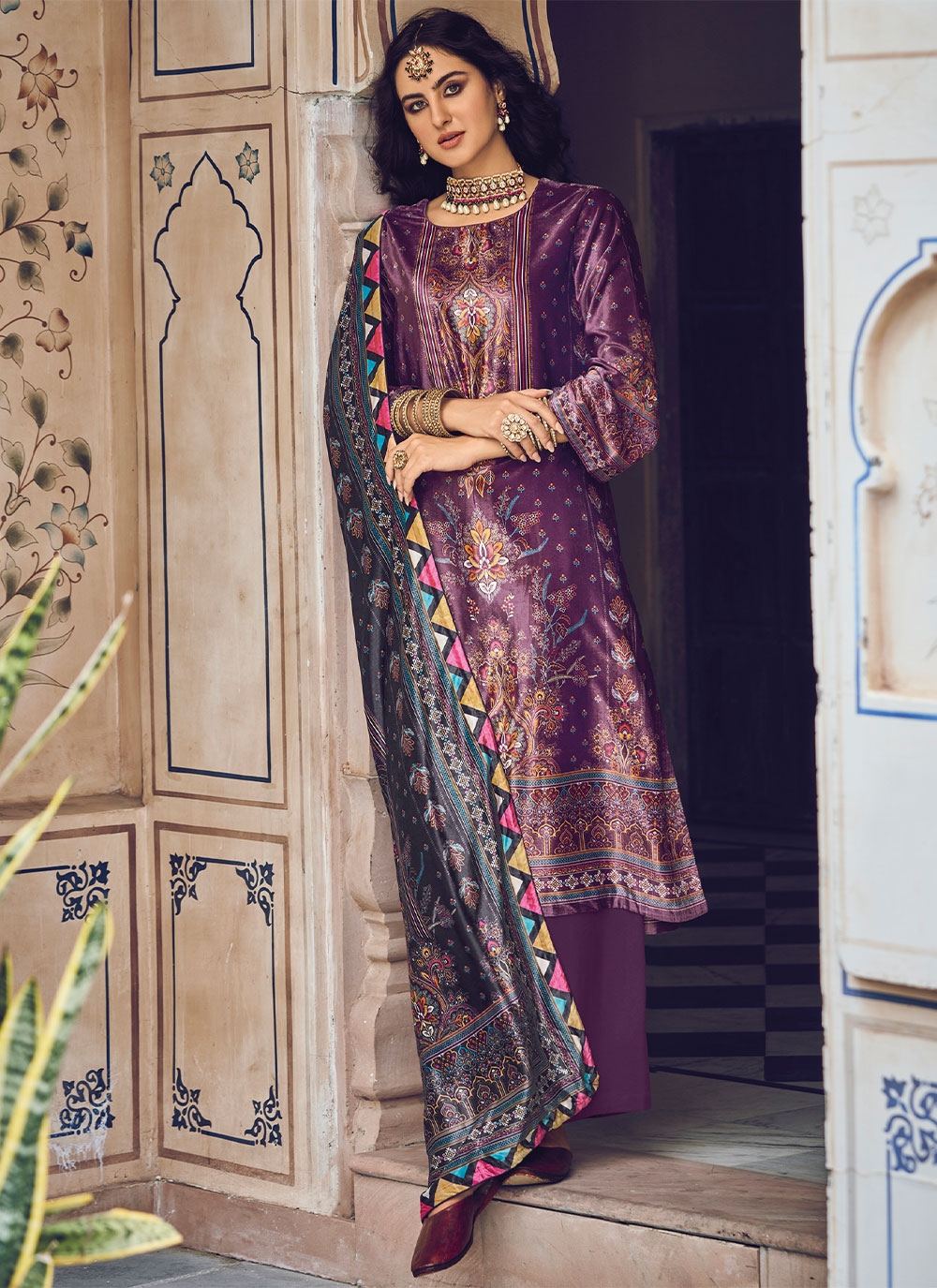 purple velvet salwar kameez unstitched