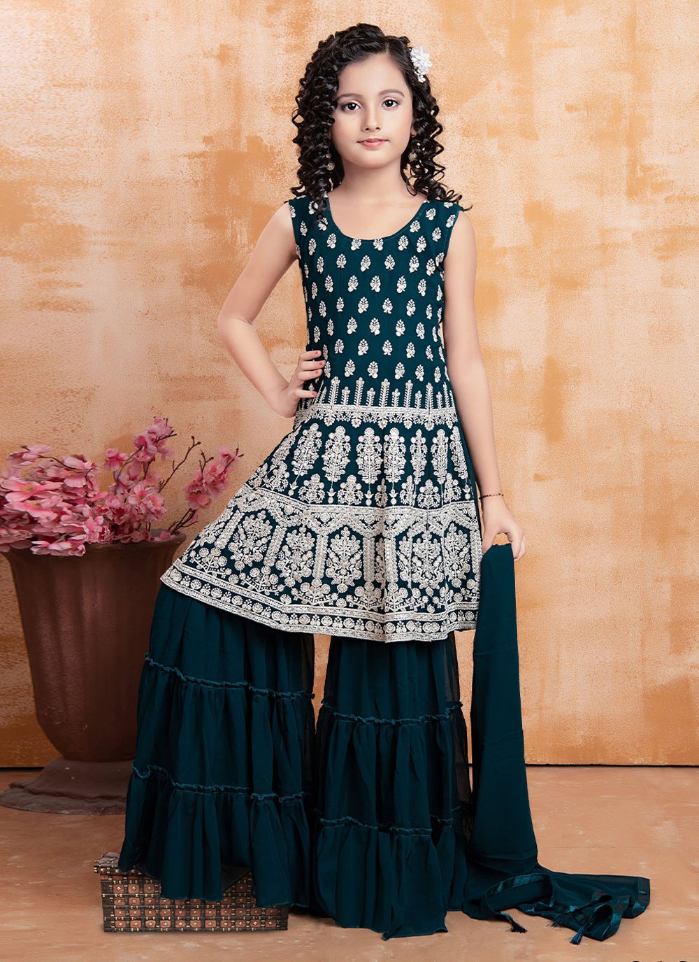 Bottle green georgette palazzo suit for festive - G3-GSS2151 | G3fashion.com