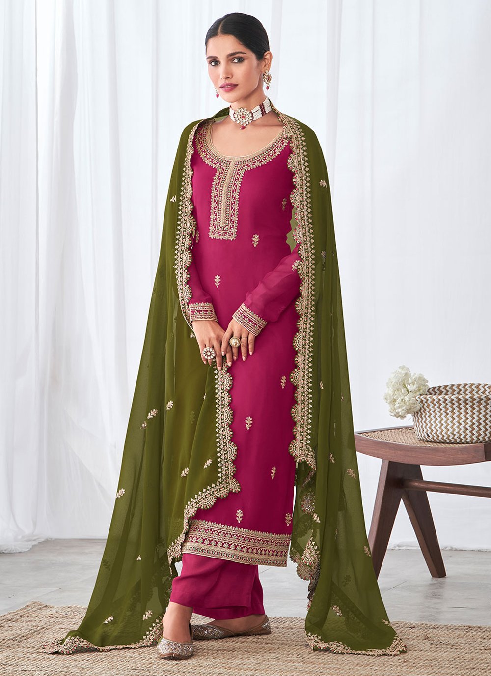 Buy DHARMI FASHION Women's Cotton Silk Salwar Suit Dress Material (rani -rose-combo-D, Pink, Blue, Free Size) at Amazon.in