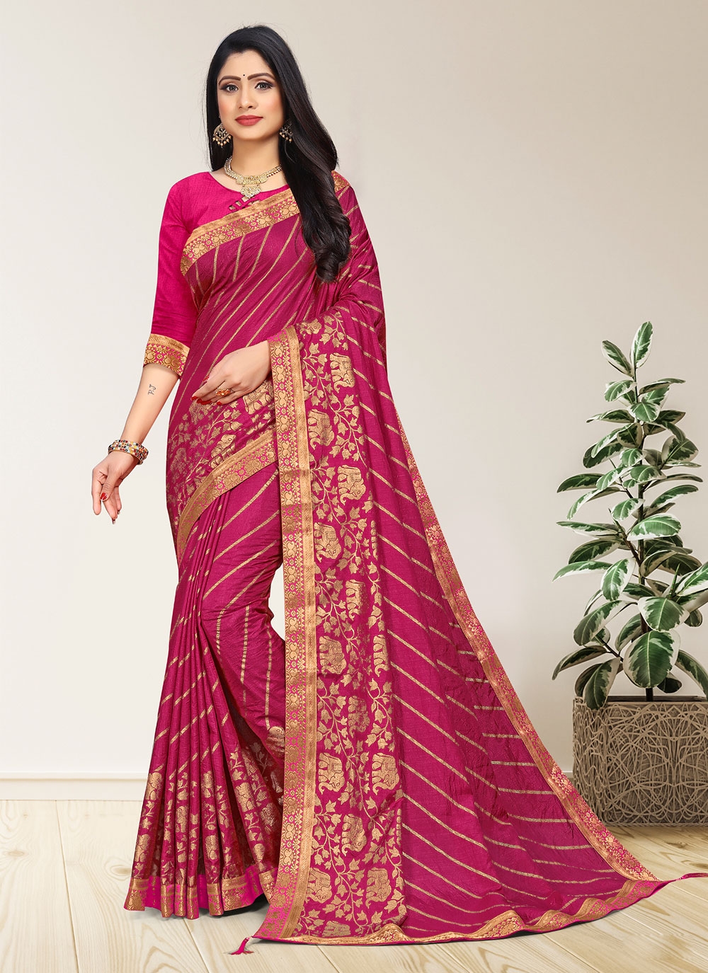 Parrot green dupion silk saree with embroidered butti and border in human  and elephant motif only on Kalki