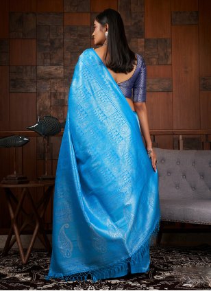 Raw Silk Blue Traditional Designer Saree