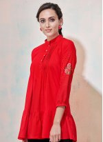 Rayon Embroidered Red Party Wear Kurti