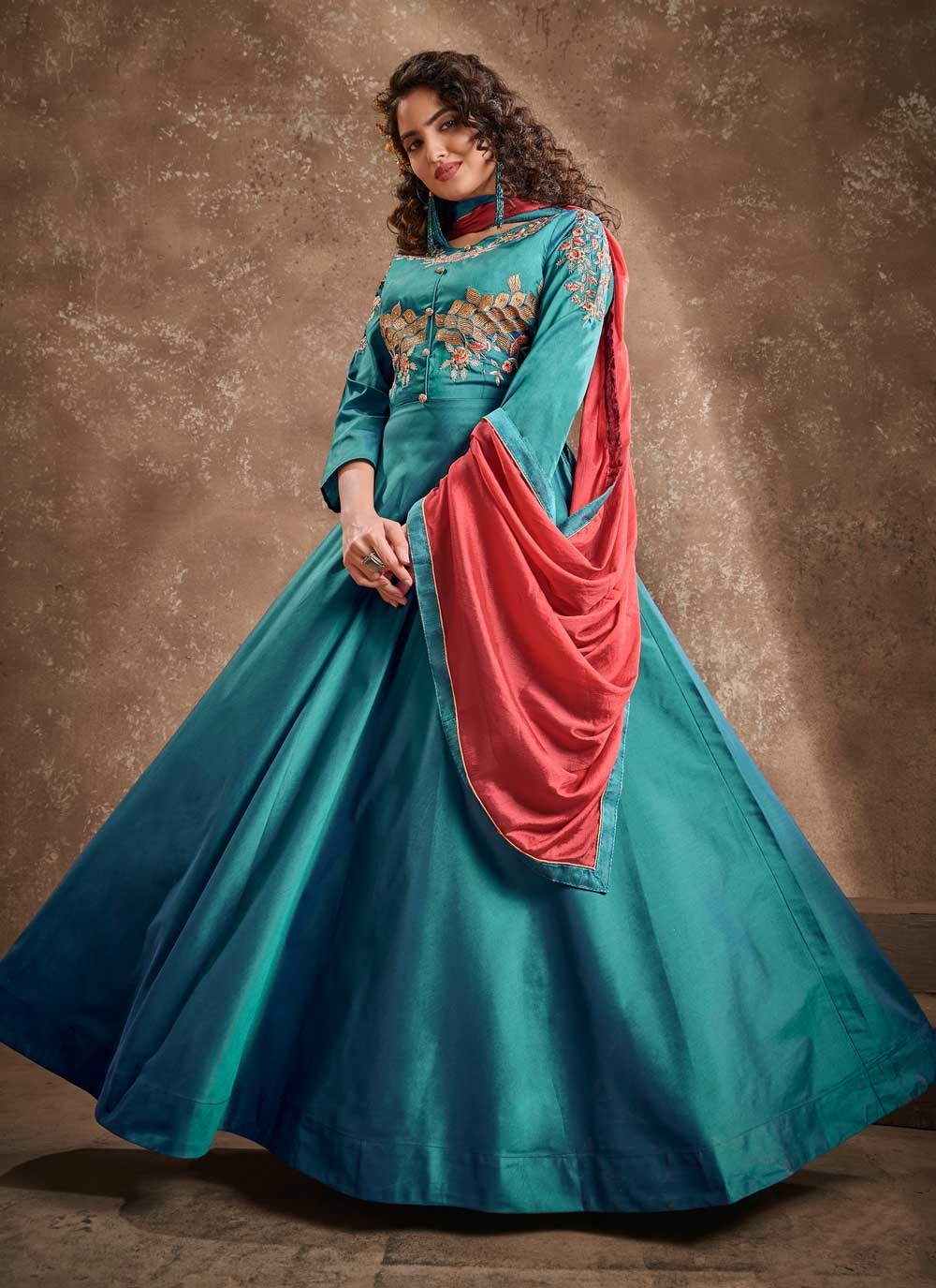 Striking green tapeta hotsell silk floor length dress