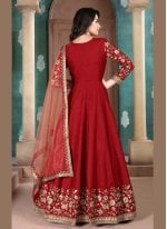 Red Art Silk Reception Anarkali Suit