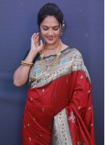 Red Banarasi Silk Jacquard Classic Saree