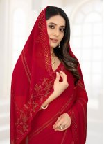 Red Chiffon Stone Trendy Sari