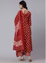 Red Cotton  Printed Palazzo Salwar Suit