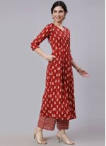 Red Cotton  Printed Palazzo Salwar Suit
