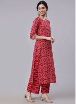 Red Cotton  Printed Readymade Salwar Suits