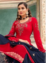 Red Crepe Embroidered A - Line Lehenga